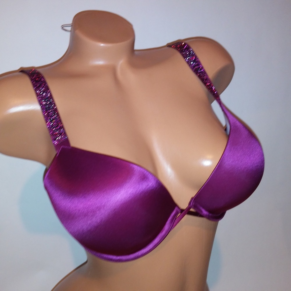 Victoria Secret Bra 36C Bombshell Push Up Shine Strap Fuchsia Very Sexy New